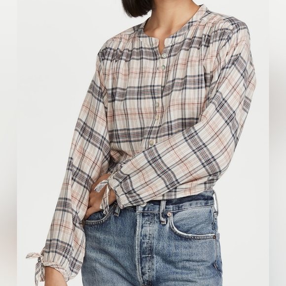 Faherty Everleigh Top in Cream Everleigh Plaid - Picture 1 of 5